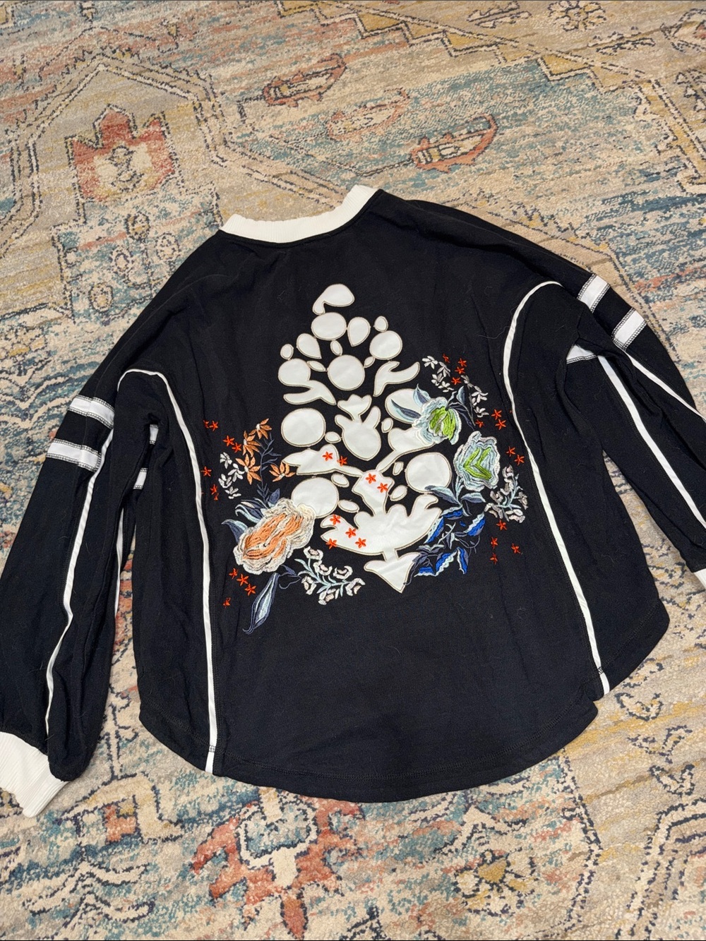 Free People Rugby Black and White  Colorblock Long-Sleeve Shirt - Picture 4 of 5